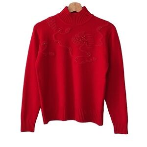 Vintage Red Turtleneck Sweater 80% Wool, size S